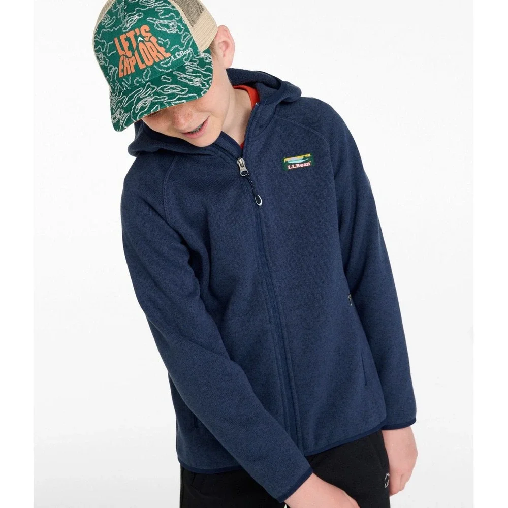 LL Bean Kids Sweater Fleece Hooded Jacket Navy Blue L 14-16 504929